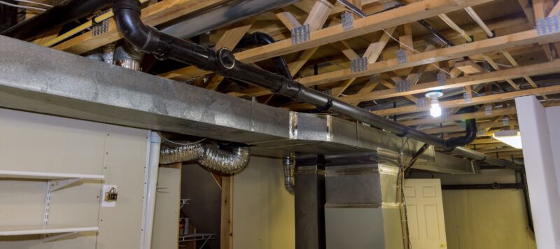 residential air ducts installed against the ceiling of a home