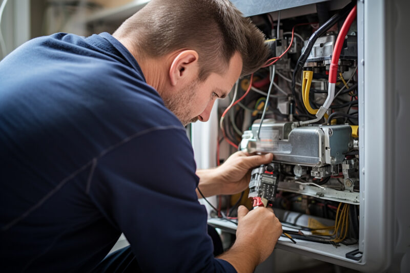 electrician working on a heating unit