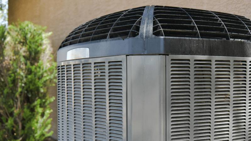 An outdoor condenser of a gas HVAC system.
