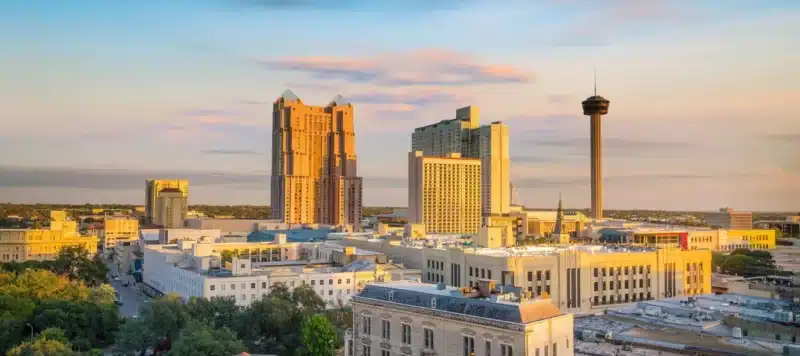 view of the san antonio downtown horizon in the evening